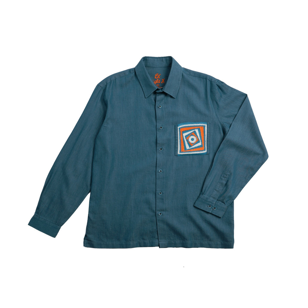 Indigo Denim Long Sleeve Button Up Shirt Eight-X BLUE S