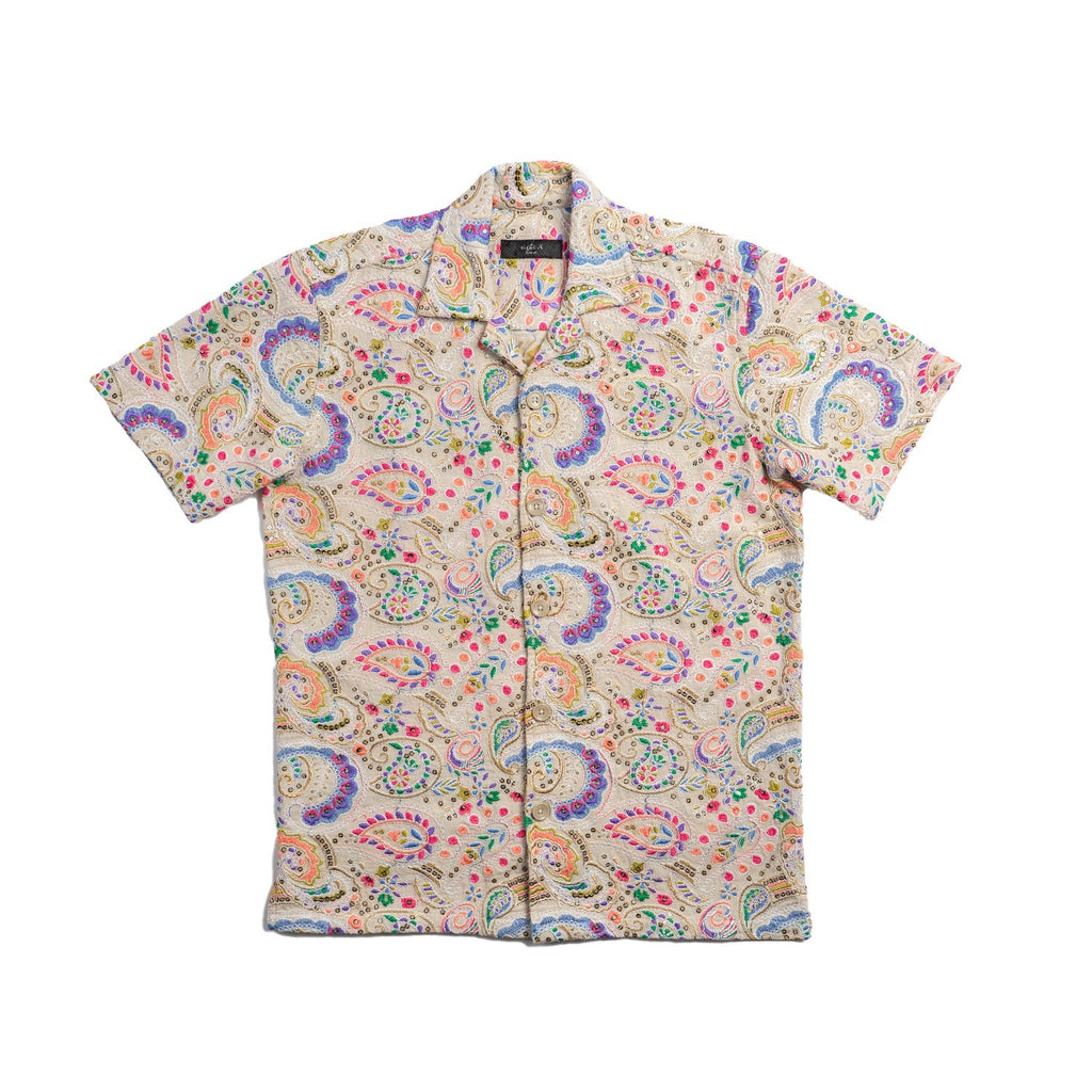 Zari Aureate Artisan Short Sleeve Button Up Shirt Eight-X MULTI S