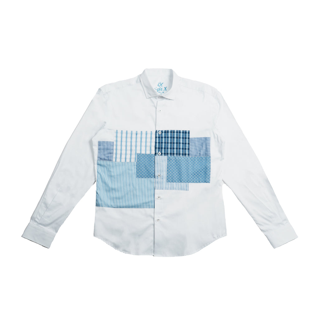 Plaid Fusion Long Sleeve Button Up Shirt Eight-X WHITE S