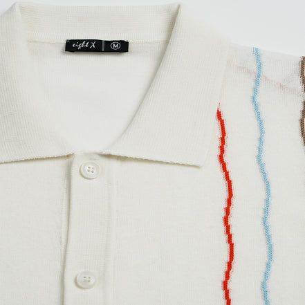 Oro Knit Short Sleeve Button-Up Polo Shirt Eight-X