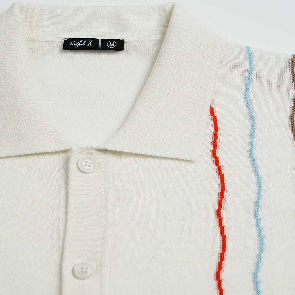 Oro Knit Short Sleeve Button-Up Polo Shirt Eight-X