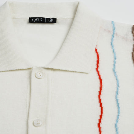 Oro Knit Short Sleeve Button-Up Polo Shirt Eight-X