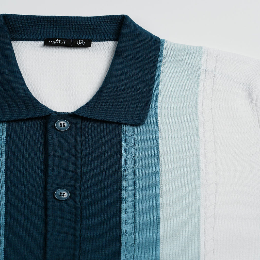 Helm Short Sleeve Button-Up Knit Polo Shirt Eight-X