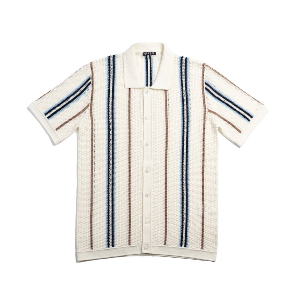 Fisherman Crochet Short Sleeve Button-Up Polo Shirt Eight-X MULTI S