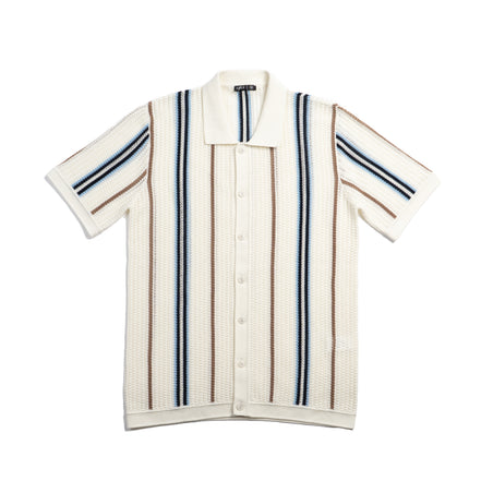 Fisherman Crochet Short Sleeve Button-Up Polo Shirt Eight-X MULTI S