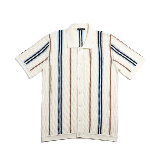 Fisherman Crochet Short Sleeve Button-Up Polo Shirt Eight-X MULTI S