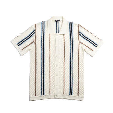 Fisherman Crochet Short Sleeve Button-Up Polo Shirt Eight-X MULTI S