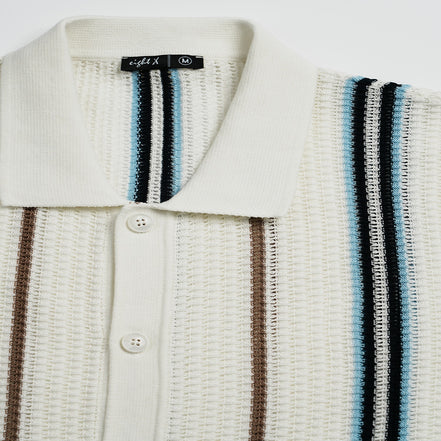 Fisherman Crochet Short Sleeve Button-Up Polo Shirt Eight-X
