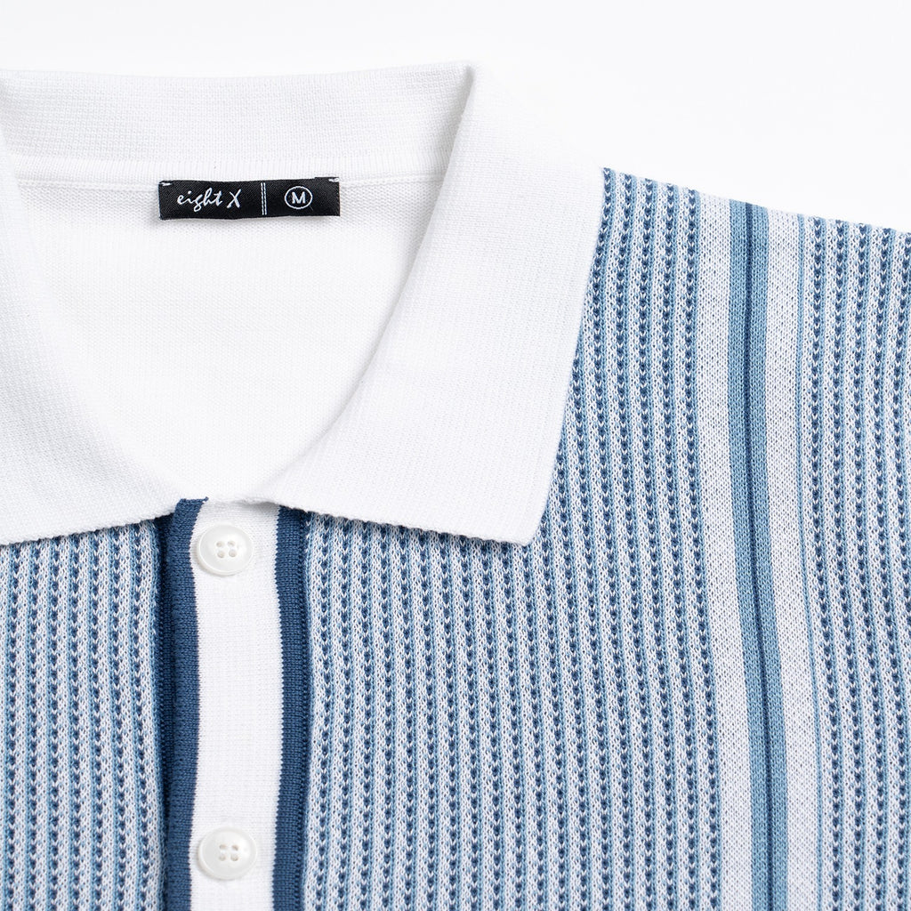 Harrison Knit Short Sleeve Button-Up Polo Shirt Eight-X
