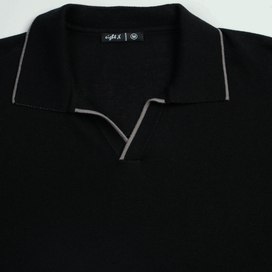 Sable Short Sleeve Knit Polo – Black – Eight-X