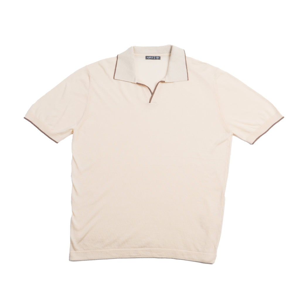Sable Short Sleeve Knit Polo - Creme Eight-X WHITE S