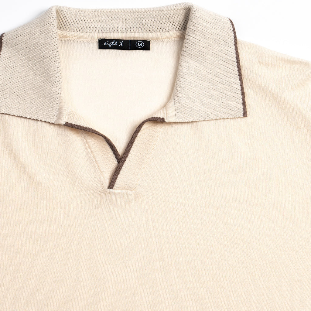 Sable Short Sleeve Knit Polo - Creme Eight-X