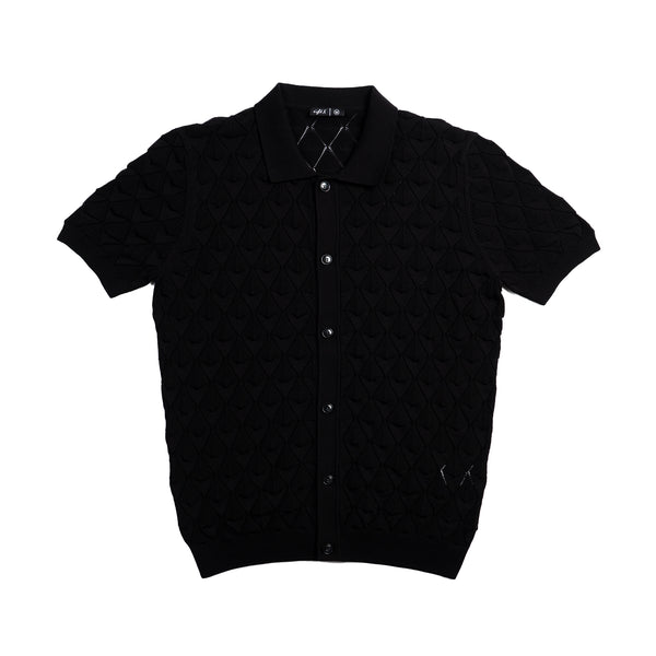 BoTT ポロ　SHIRT Spire Crochet Short Sleeve Button Up Polo Shirt - Black – Eight-X