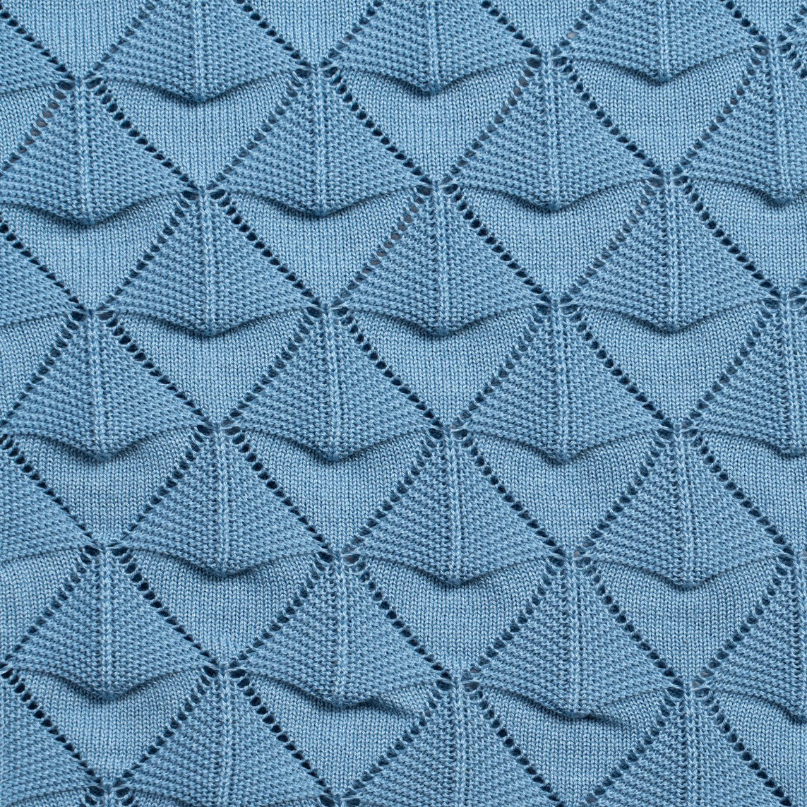 Spire Crochet Short Sleeve Button Up Polo Shirt - Blue Eight-X