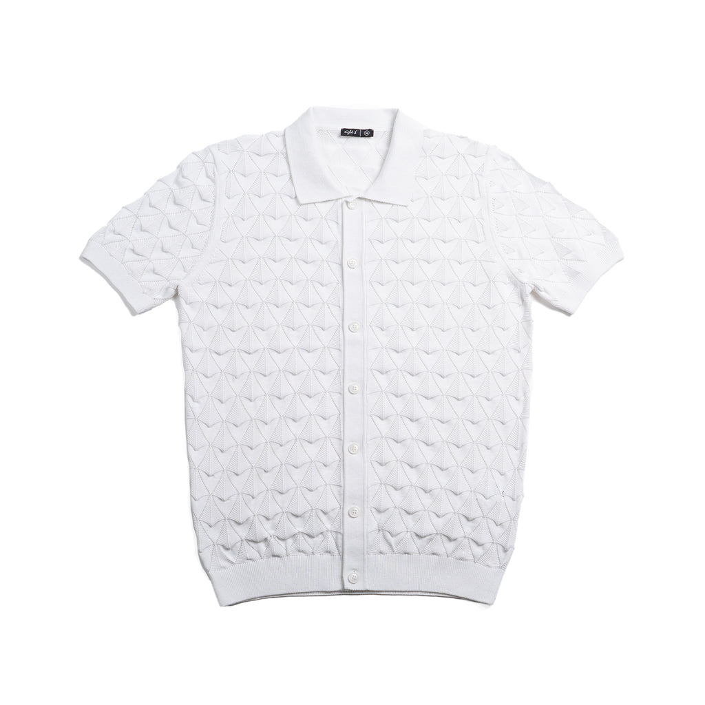 Spire Crochet Short Sleeve Button Up Polo Shirt - White Eight-X WHITE S