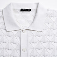 Spire Crochet Short Sleeve Button Up Polo Shirt - White Eight-X