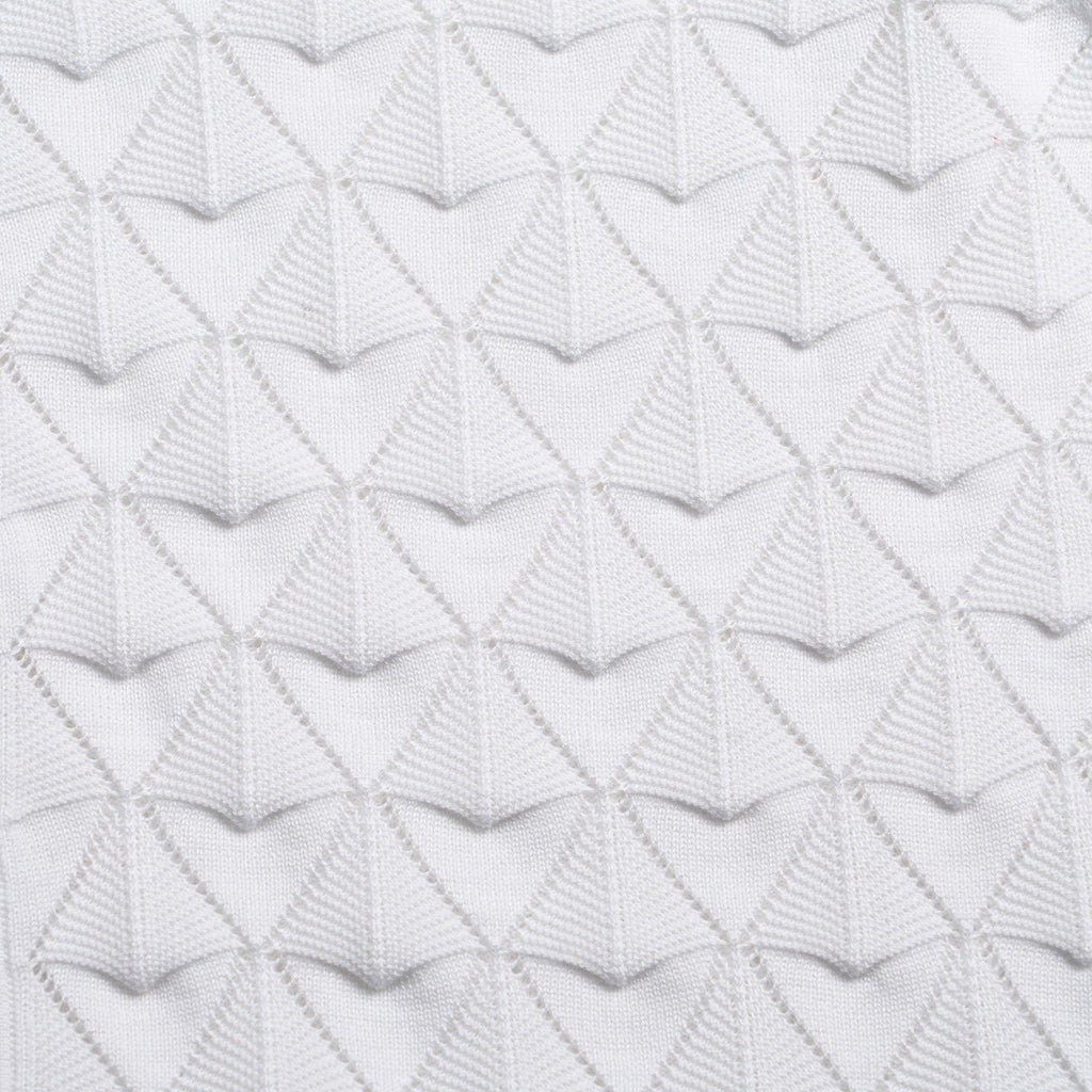 Spire Crochet Short Sleeve Button Up Polo Shirt - White Eight-X