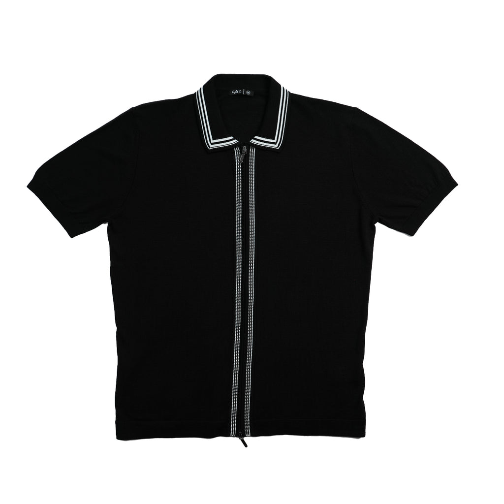Contour Short Sleeve Two Way Zip Knit Polo Shirt - Black Eight-X BLACK S