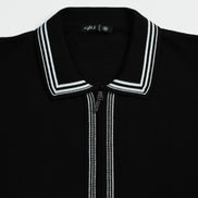 Contour Short Sleeve Two Way Zip Knit Polo Shirt - Black Eight-X