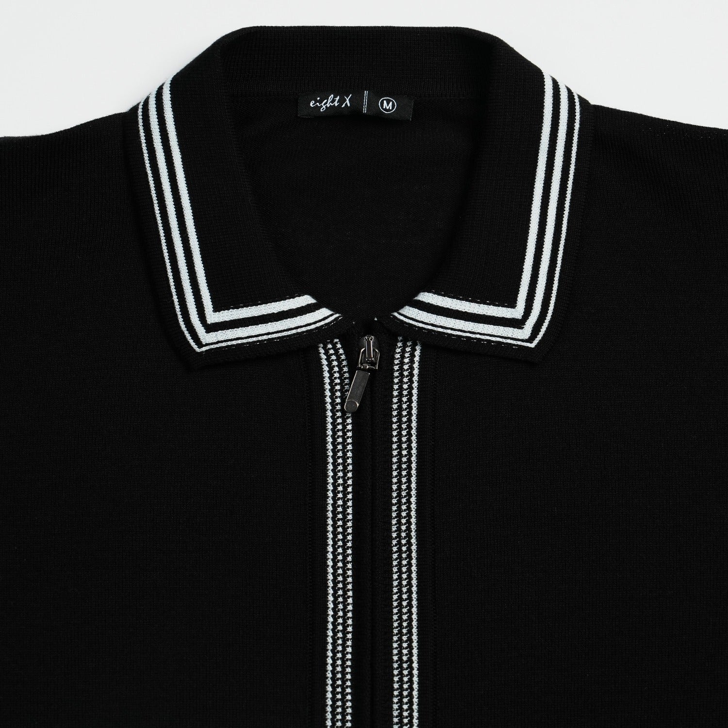 Contour Short Sleeve Two Way Zip Knit Polo Shirt - Black Eight-X