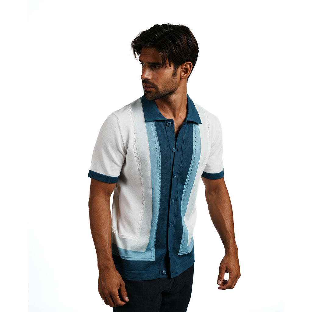 Helm Short Sleeve Button-Up Knit Polo Shirt Eight-X