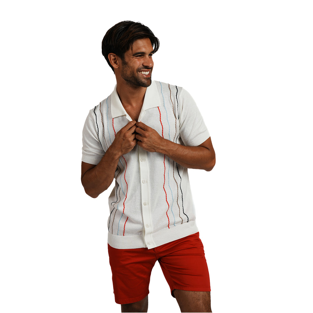 Oro Knit Short Sleeve Button-Up Polo Shirt Eight-X