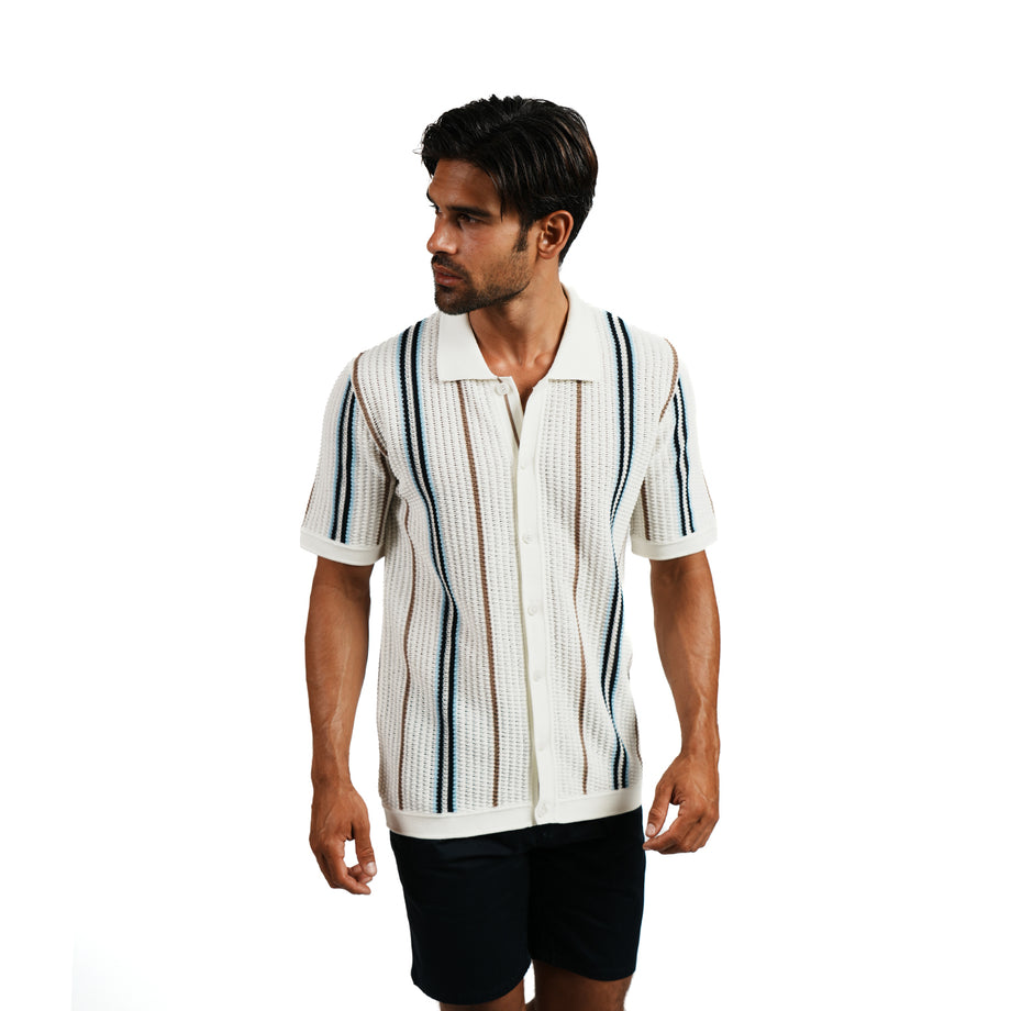Fisherman Crochet Short Sleeve Button-Up Polo Shirt – Eight-X