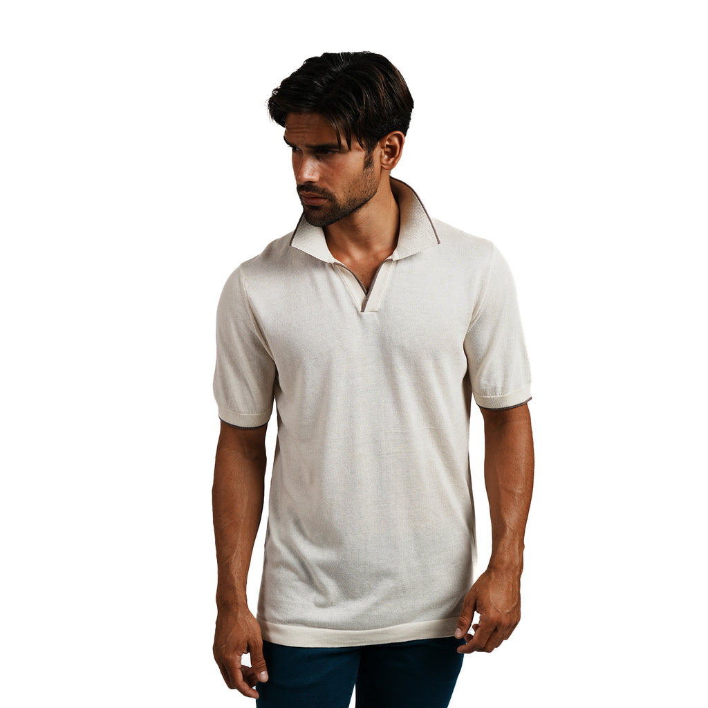 Sable Short Sleeve Knit Polo - Creme Eight-X