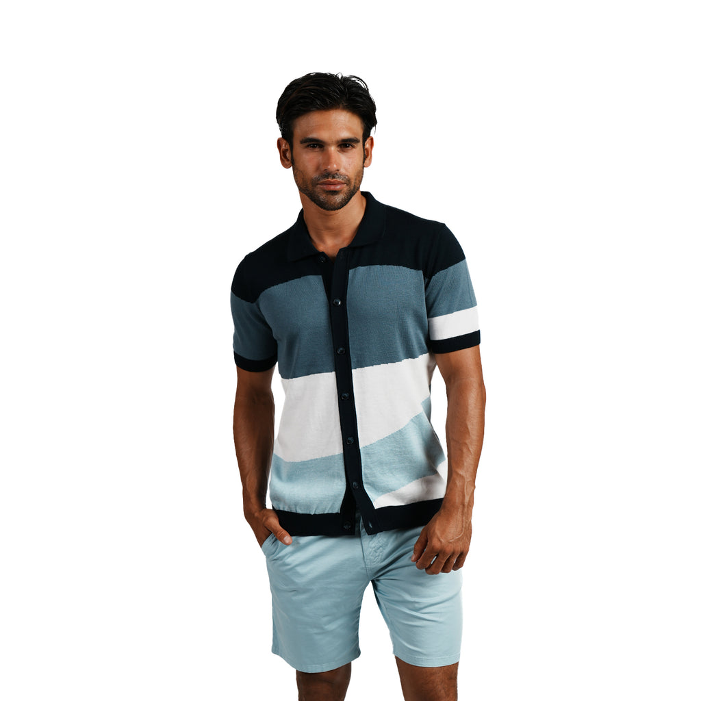 Sierra Knit Short Sleeve Button-Up Polo Shirt - Navy Eight-X