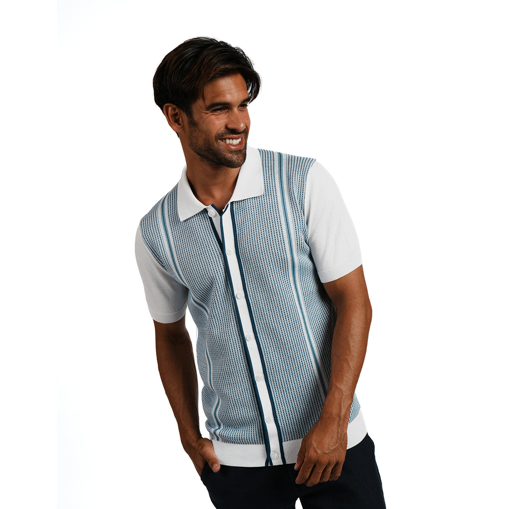 Harrison Knit Short Sleeve Button-Up Polo Shirt Eight-X