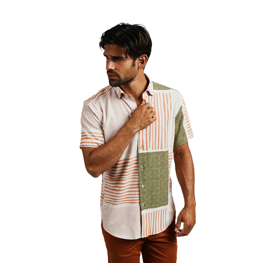 Echo Mixed Print Short Sleeve Button Up Shirt Eight-X