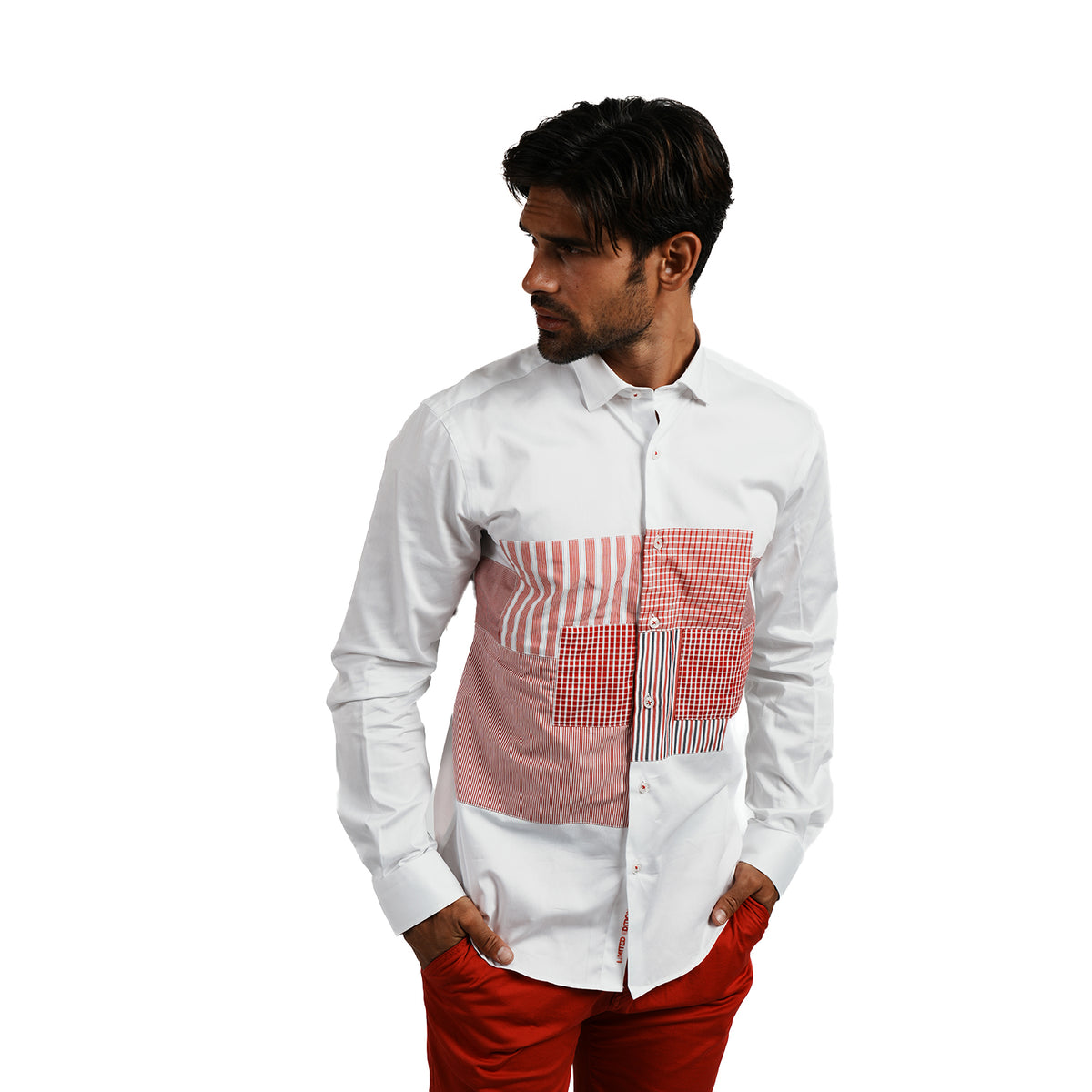 Scarlet Panel Long Sleeve Button Up Shirt Eight-X