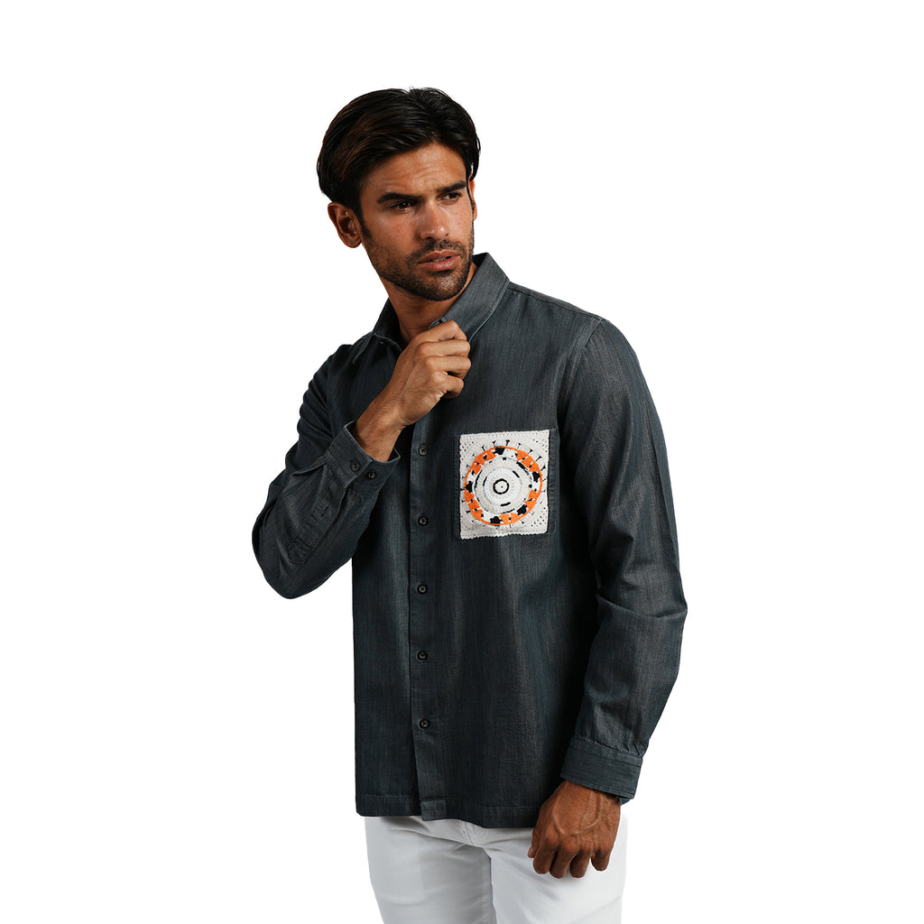 Noir Denim Long Sleeve Button Up Shirt Eight-X