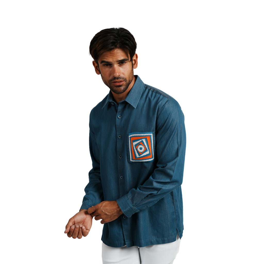 Indigo Denim Long Sleeve Button Up Shirt Eight-X