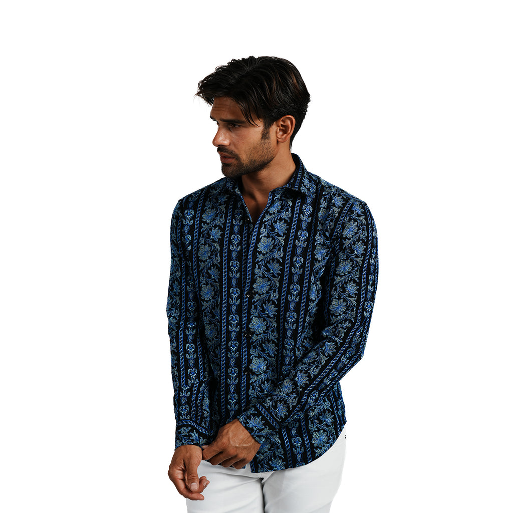 Wild Sapphire Artisan Long Sleeve Button Up Shirt Eight-X