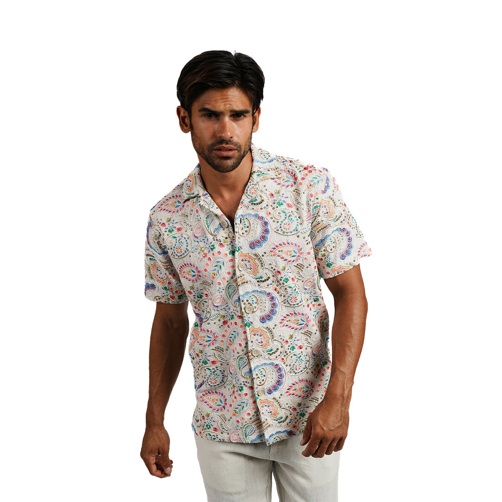 Zari Aureate Artisan Short Sleeve Button Up Shirt Eight-X