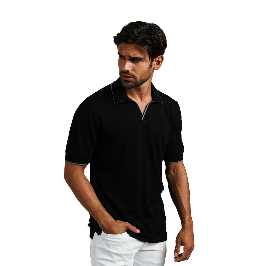 Sable Short Sleeve Knit Polo – Black – Eight-X