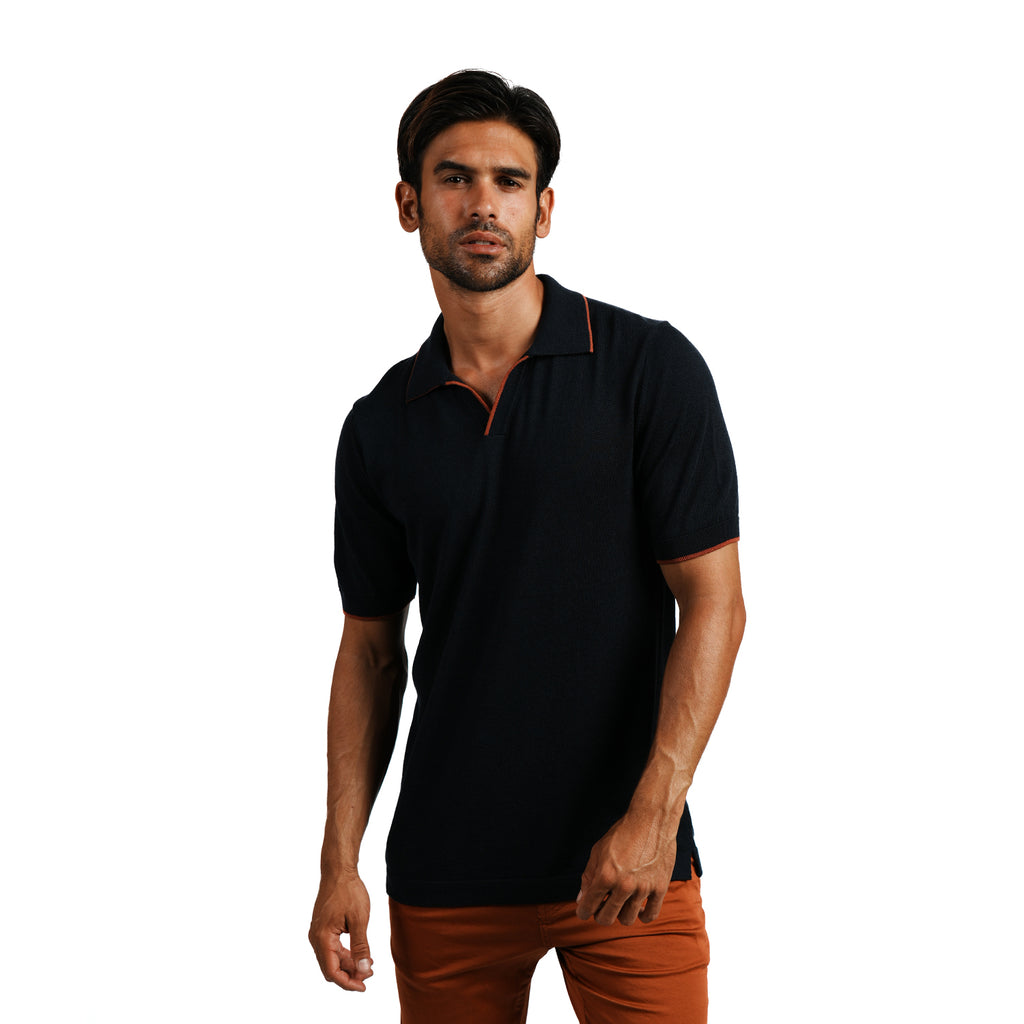 Sable Short Sleeve Knit Polo - Navy Eight-X
