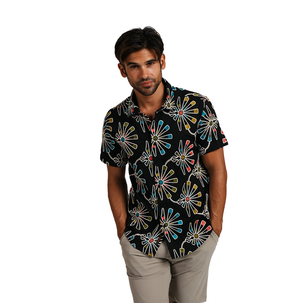 Soleil Fleur Artisan Short Sleeve Button Up Shirt Eight-X