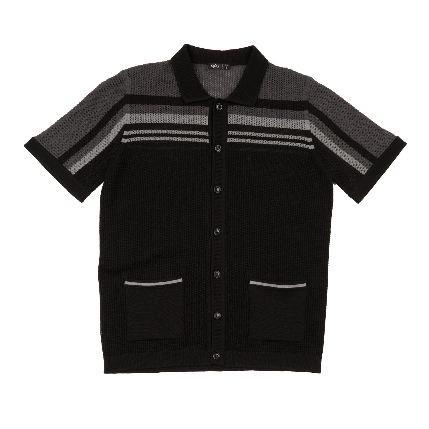 Foundation Crochet Button Up Shirt - Black Button Up Shirts Eight-X BLACK S