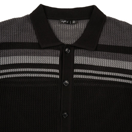 Foundation Crochet Button Up Shirt - Black Button Up Shirts Eight-X