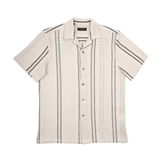 Open Gauge Crochet Relaxed Fit Short Sleeve Button Down Shirts Eight-X