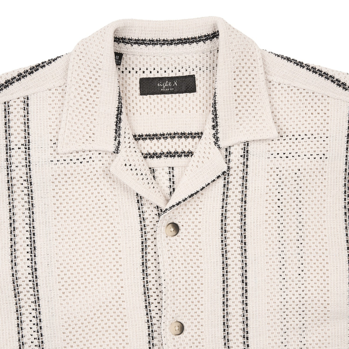 Open Gauge Crochet Relaxed Fit Short Sleeve Button Down Shirts Eight-X