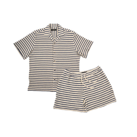 Stone & Navy Short Sleeve Shirt + Shorts Matching Set Sets Eight-X NAVY S