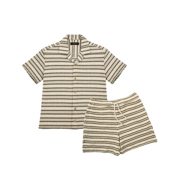 Olive Dune Short Sleeve Shirt + Shorts Matching Set Sets Eight-X olive S