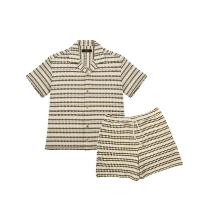 Olive Dune Short Sleeve Shirt + Shorts Matching Set Sets Eight-X olive S