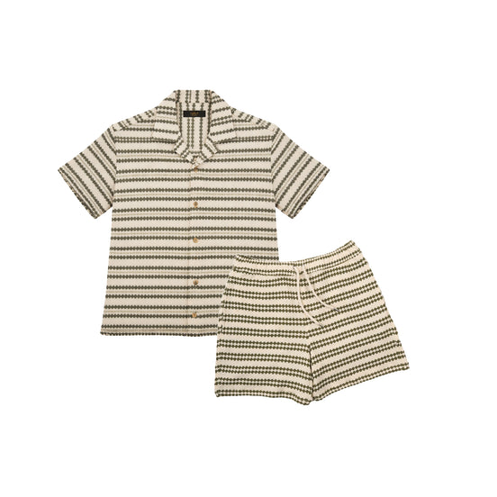 Olive Dune Short Sleeve Shirt + Shorts Matching Set Sets Eight-X olive S