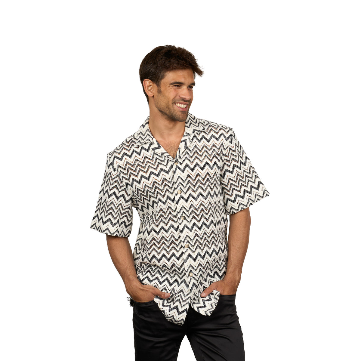 Motion Crochet Relaxed Fit Short Sleeve Shirt Button Down Shirts Eight-X