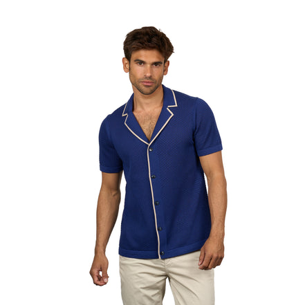 Essential Crochet Button Up Shirt - Blue Button Up Shirts Eight-X