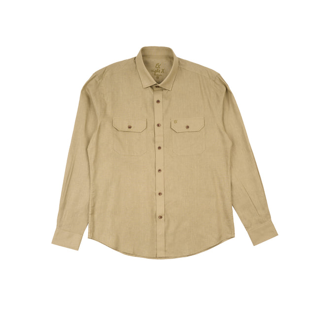 Essential Utility Linen Long Sleeve Button Down Shirt - Olive Button Down Shirts Eight-X